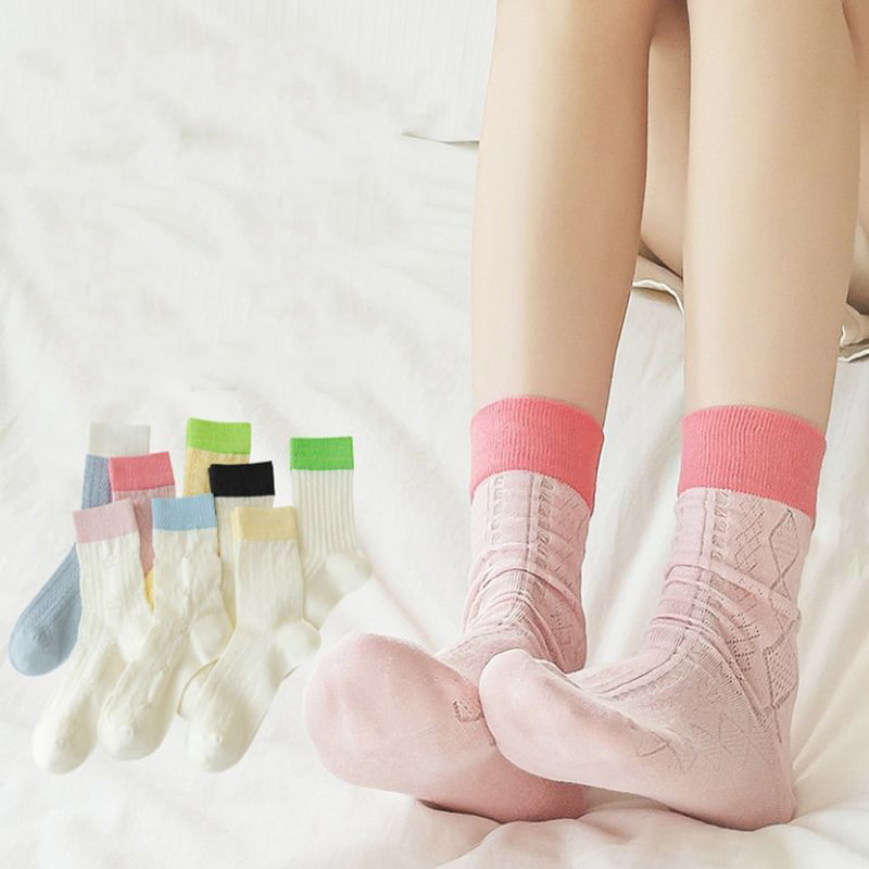 Patchwork a forma di diamante Summer Mesh Hollow Mesh traspirante calzini a tubo medio